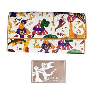 Piero Guidi Magic Circus Wallet Clutch Multicolor Print Leather Made in Italy